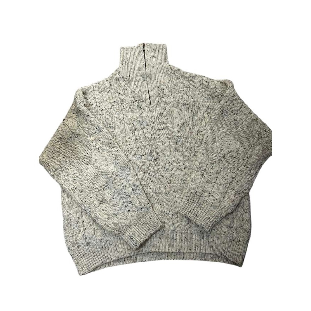 Aran Sweater Market Mens XXL Wool Donegal Fleck Quarter Zip Cable Knit Ireland